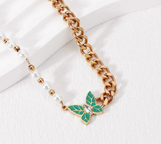 Pearl Butterfly Anti-tarnish Necklace close up shot in studio lighting