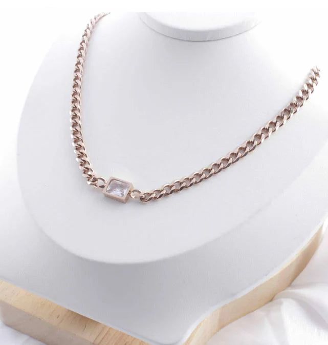 Zirconia Majesty Anti-tarnish Necklace in studio lighting, close up shot