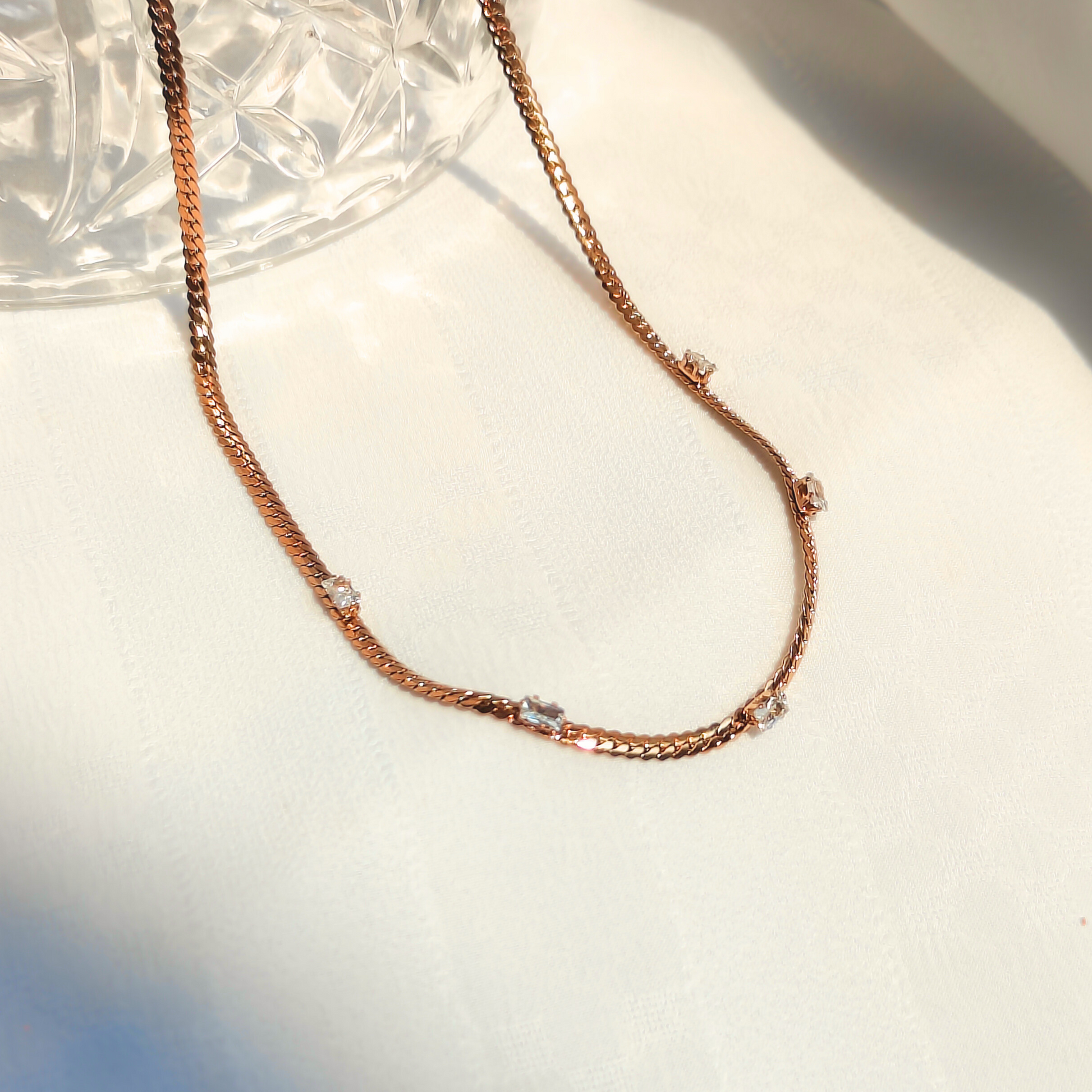 Radiant Baguette Anti-tarnish Necklace, top angle view
