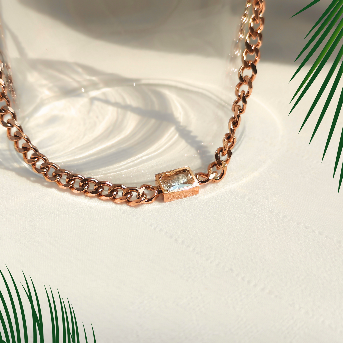 Zirconia Majesty Anti-tarnish Necklace in natural lighting, close up top shot