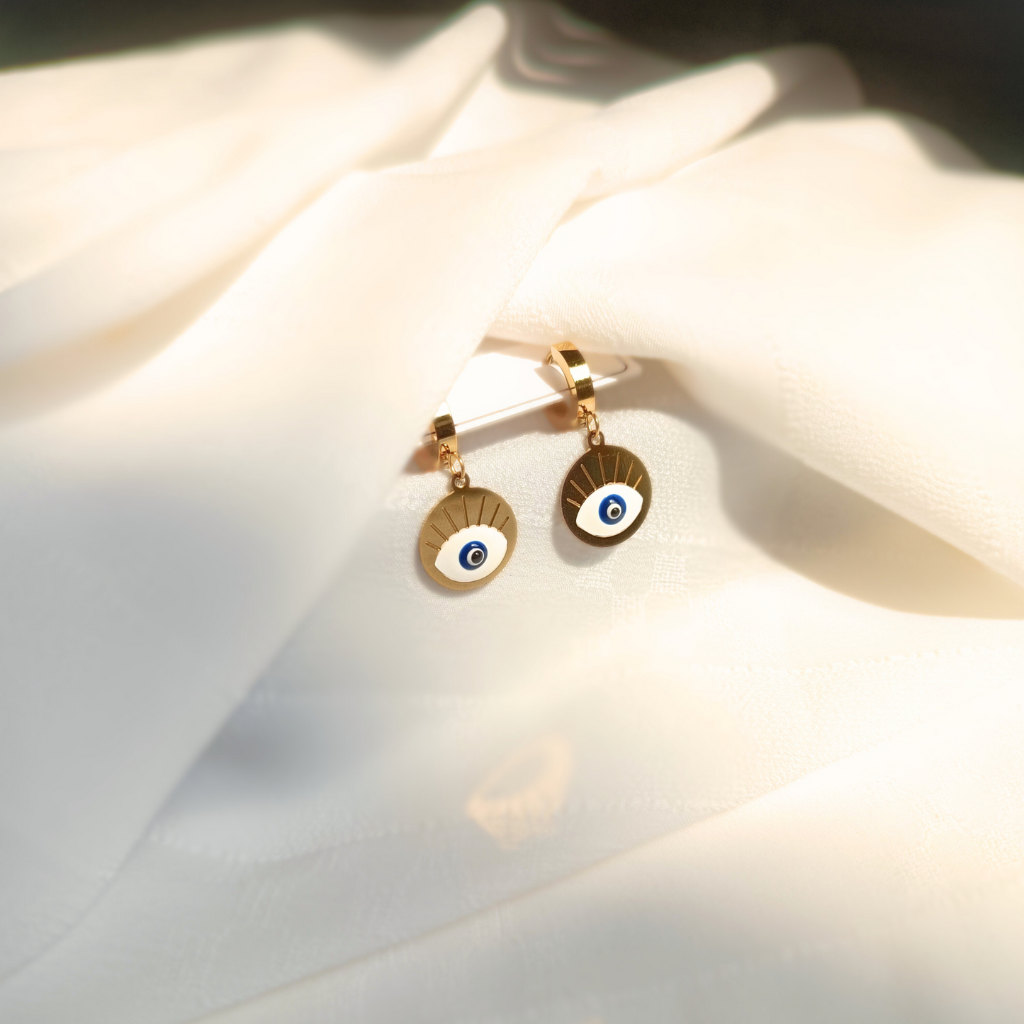 Mystic Eyes Anti-tarnish Hoops Earrings in natural light and shadows