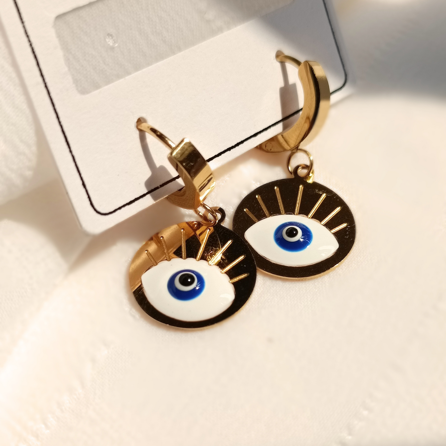 Mystic Eyes Anti-tarnish Hoops Earrings close up in sunlight