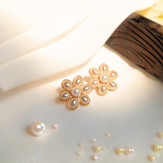 Pearl Flora High Quality Earrings top side view in sunlight