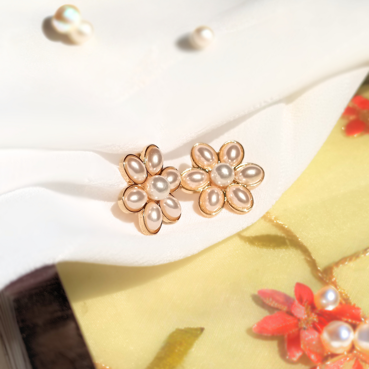 Pearl Flora High Quality Earrings in natural light